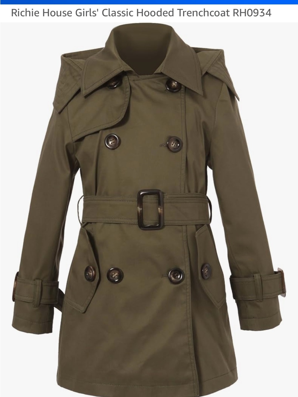 Richie House Classic Hooded Trenchcoat in Olive NWT